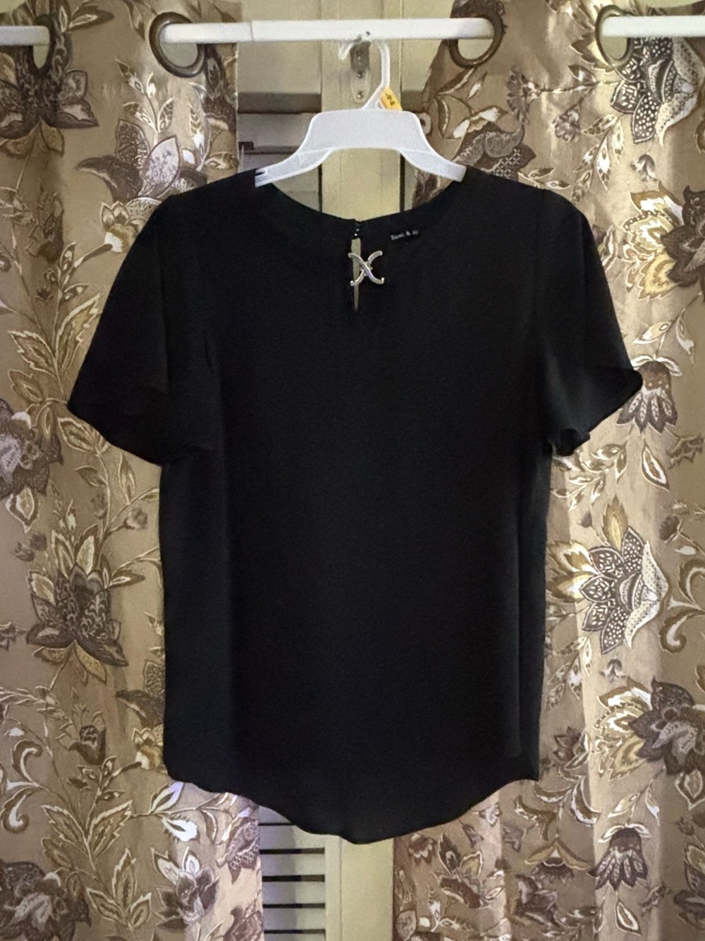 Classic Black Short-Sleeve Women's Blouse | Ruffle Sleeves | Classy Blouse